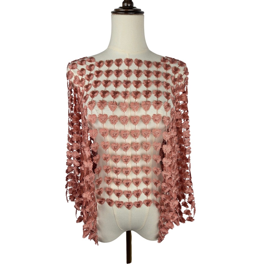 Charlie B Textured Crochet Heart Top Medium Rose Pink 3/4 Sleeve Coquette Layer